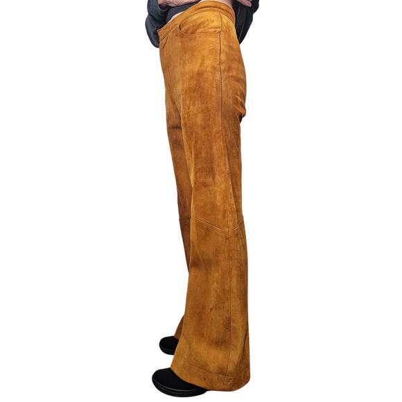 Pants Vintage golden brown suede leather wide legged lined slacks size 4 - Picture 5 of 10